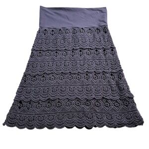 Solitaire Womens Mini Skirt Navy Blue Sz Sm Crochet Lace Lined Elastic Waistband